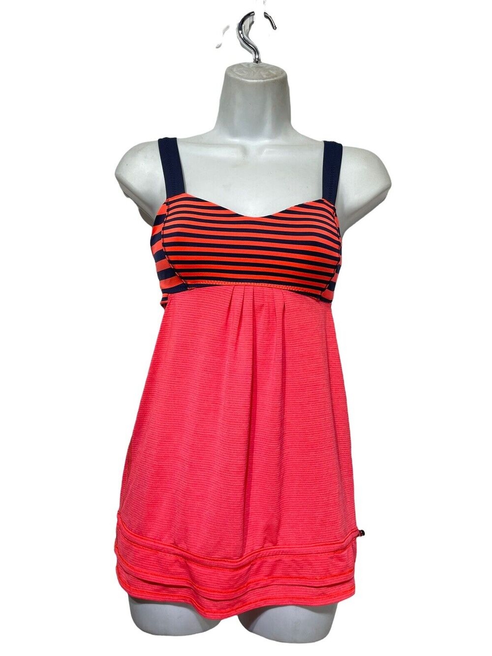 Lululemon Back On Track Tank Top Size 4 Light Flare Orange Navy Blue Drawstring